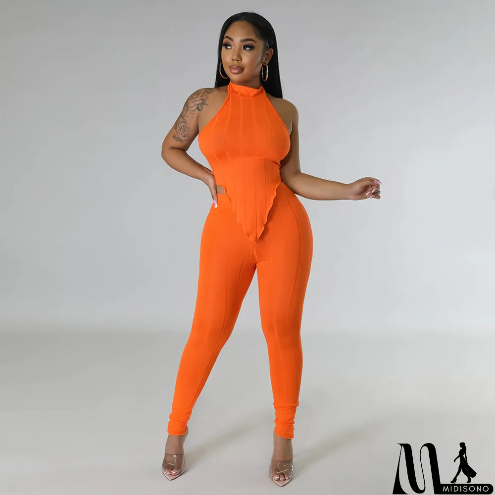 MidiSono - Halter Neck Top Slim Pants Casual Two-piece Set