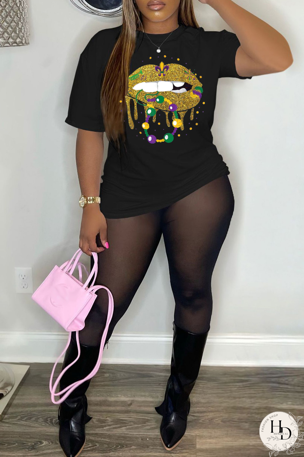 White Party Vintage Lips Printed Patchwork O Neck T-Shirts