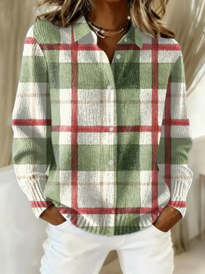 Women's Vintage Christmas Plaid Art Print Casual Sweater