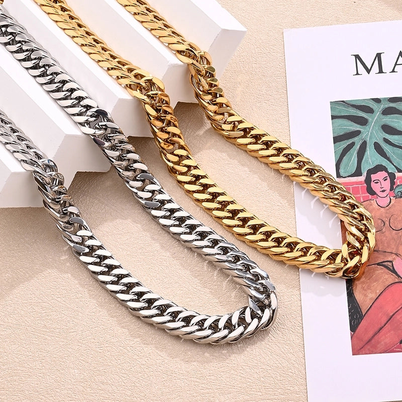 1 Strand/Package 304 Stainless Steel 18K Gold Plated Cuban Link Chain Polished 600mm Jewelry Accessories