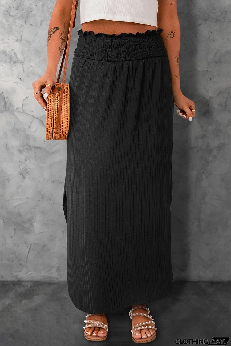 Smocked Waist Slit Maxi Skirt