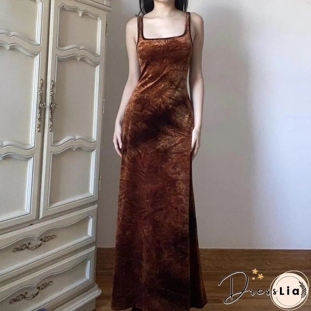 Vintage Aesthetics Womens Long Dresses Grunge Fairy Core Velvet sleeveless slip dress
