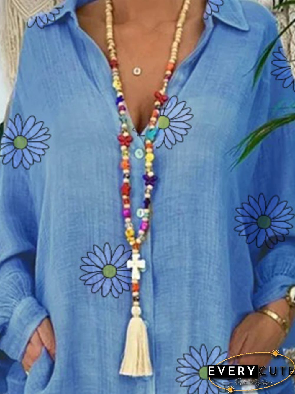 Casual Long Sleeve V Neck Tops