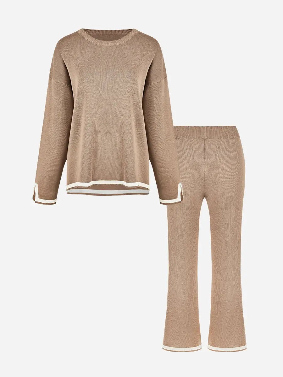 Long Sleeve Color Contrast Sweater Pants Suits