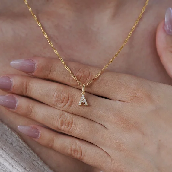 Diamond Initial Necklace Gold Custom
