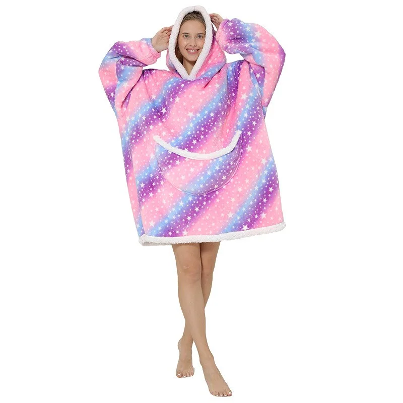 Wearable Blanket Hoodie Women Oversize Fannel TV Blanket With Sleeves Winter Sherpa Warm Animal Print Camping Blanket Sweatshirt