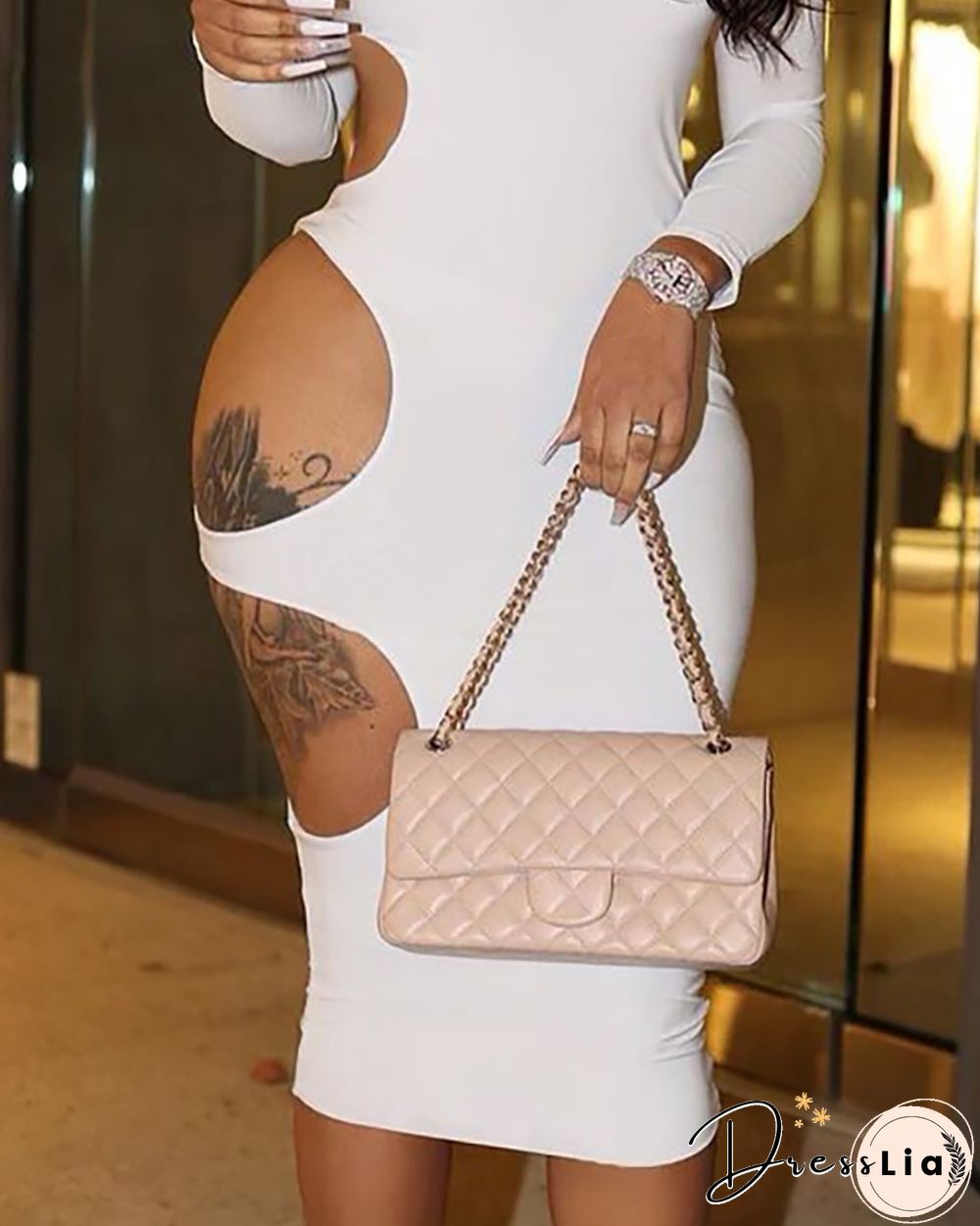 Cutout Long Sleeve Skinny Midi Dress