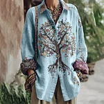 Women's Tribal Tree Of Life Casual Long Sleeve Shirt - Image 5