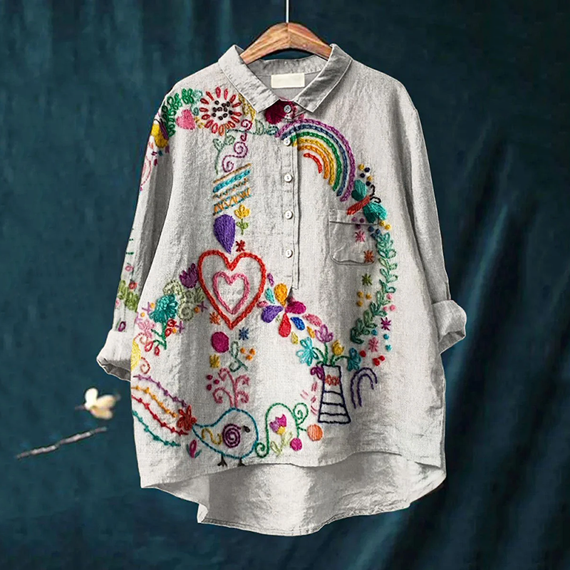 Vintage Peace And Love Hippie Vibe Art Print Casual Cotton And Linen Shirt artswardrobe