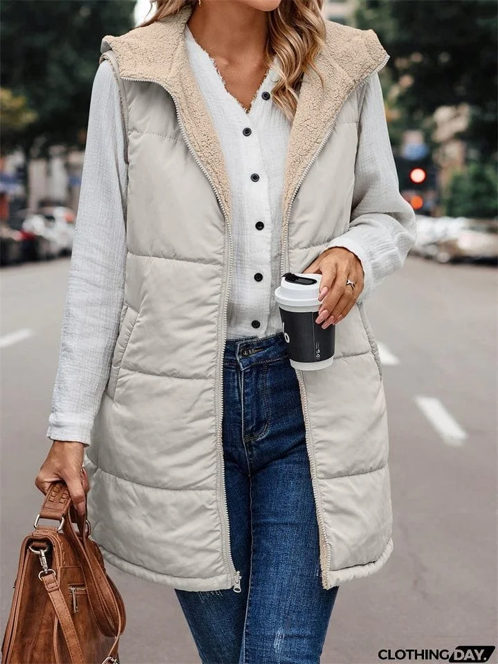Sleeveless Zip-up Reversible Quilted Vest Puffer Jacket for Women