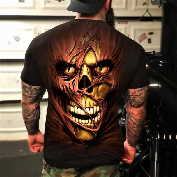 3D Skull Thriller Print Mens Fashion Sleeve Short Shirt
