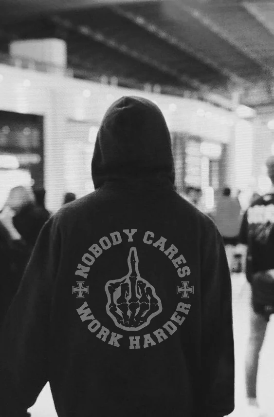 Nobody Cares Work Harder Skull Finger Print Hoodie