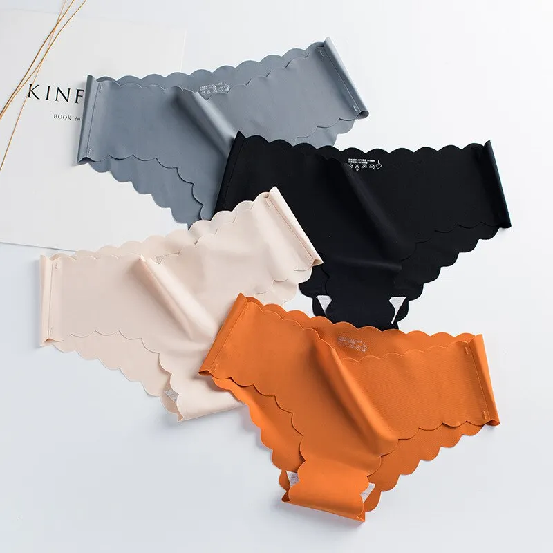 Billionm Women's Seamless Panties Slip Silk Satin Underwear Woman Ruffle Female Underpants Lady Briefs Girls Smooth Plain Panty