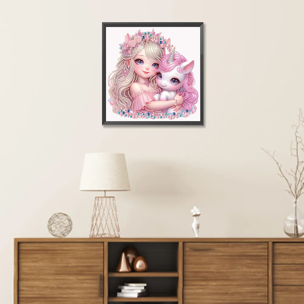 Diamond Painting - Partial Special Shaped Drill - Girl and Unicorn(Canvas|30*30cm)