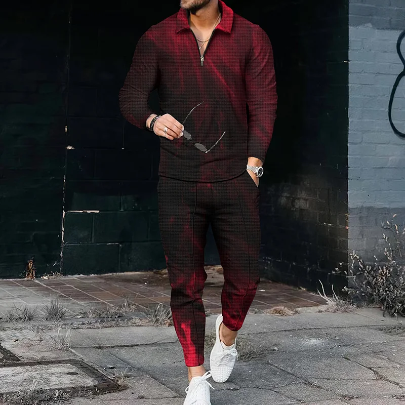 Men's Shade Gradient Polo Shirt And  Pants Two Piece Set