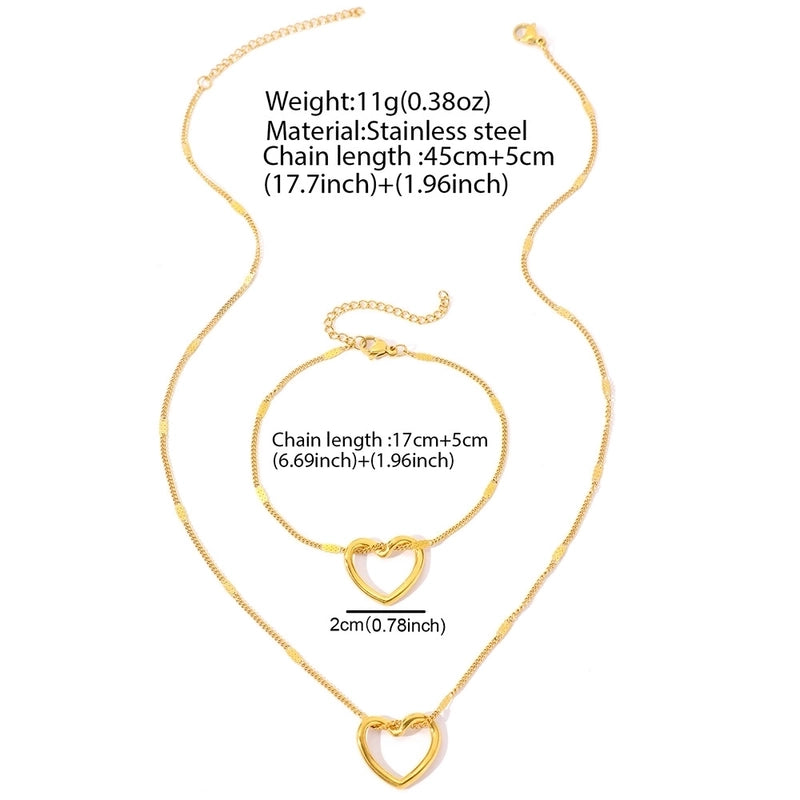 Minimalist Heart Shape 304 Stainless Steel Gold Plated Plating Hollow Out Jewelry Set
