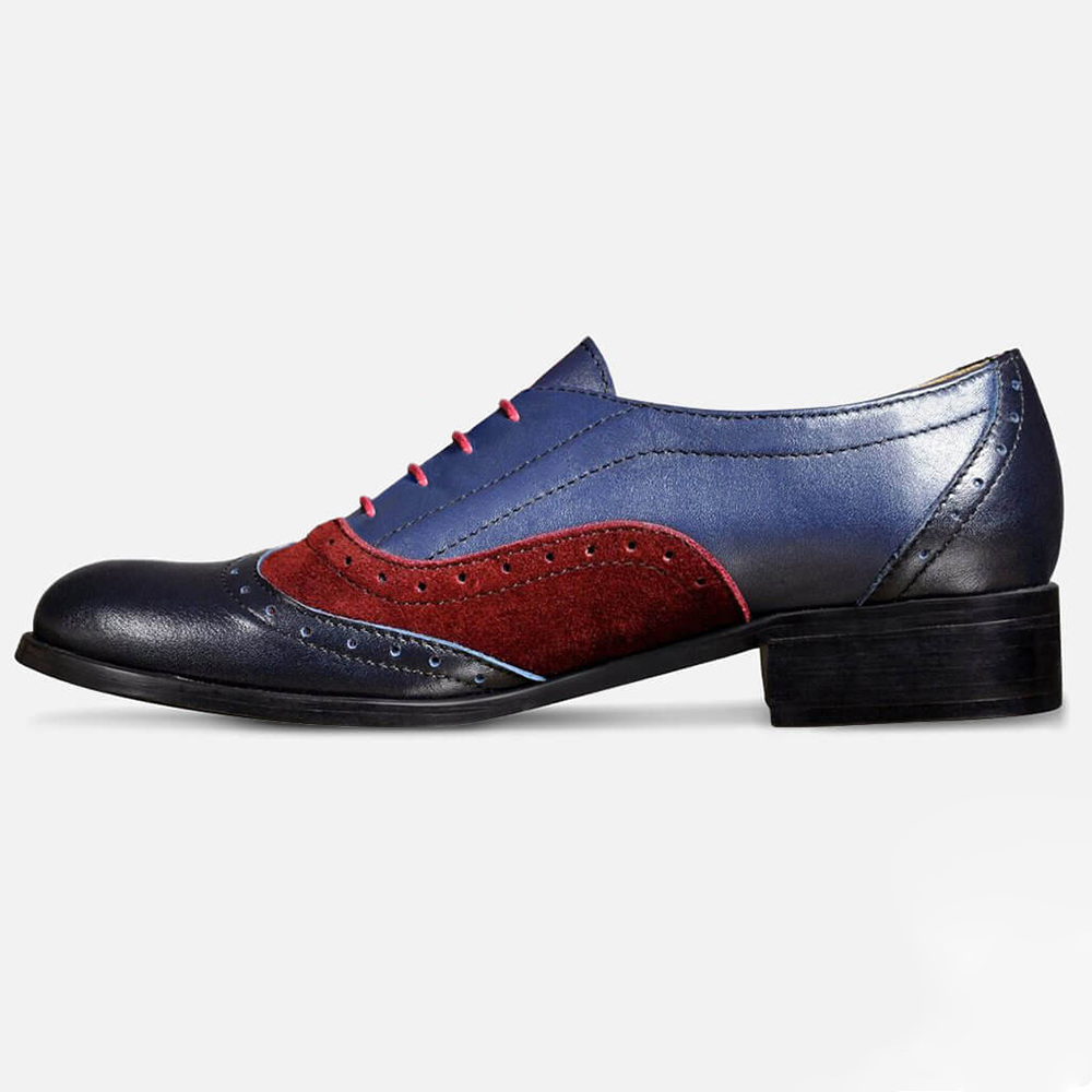 Multicolor  Closed Toe Lace Up Oxford Shoes With Low Chunky Heel Nicepairs