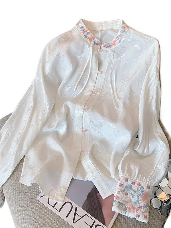 Athvotar Athvotar Chinese Style Embroidered Collar Shirt Women's Spring 2025 Design Sense Of Improved Cheongsam Zen Dress Top