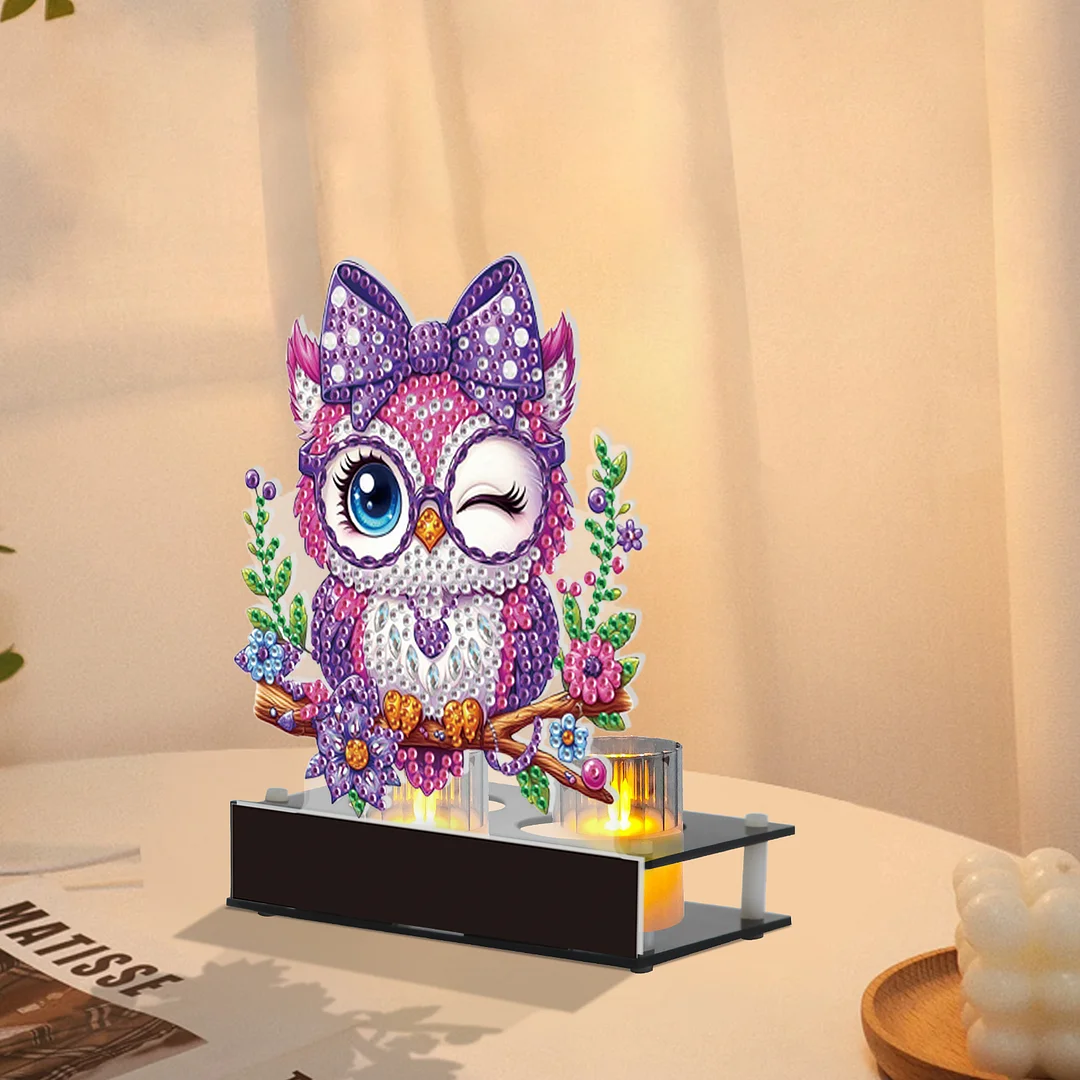 5D DIY Flower Owl Diamond Art Mini Candle Holder for Aromatherapy Art Crafts