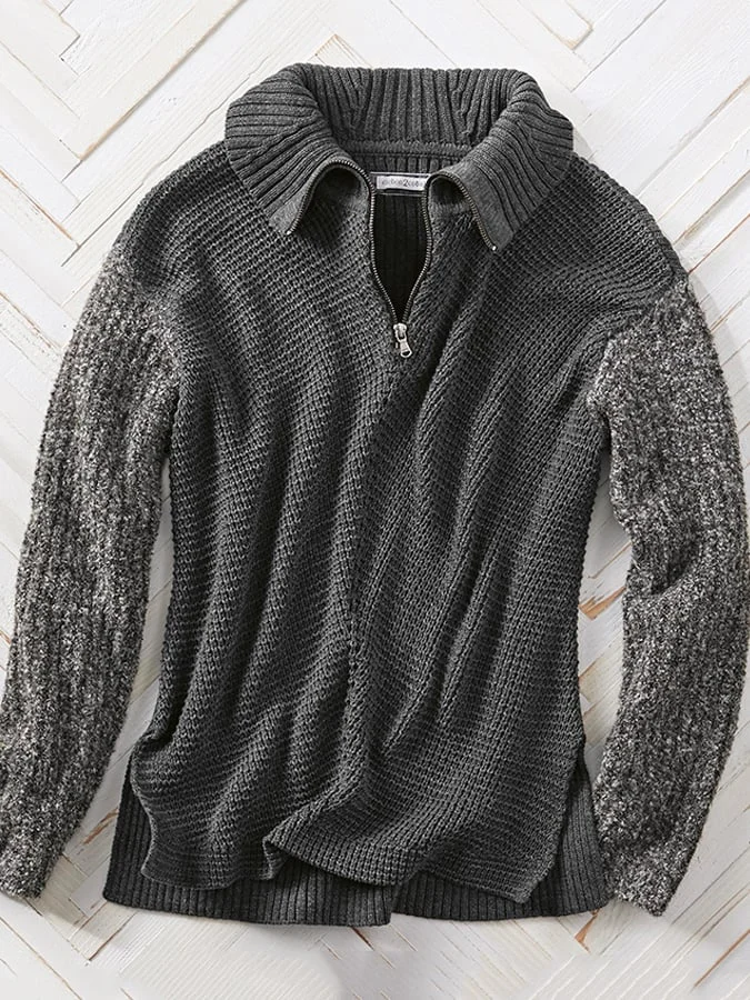 Men's vintage half-zip patchwork sweater