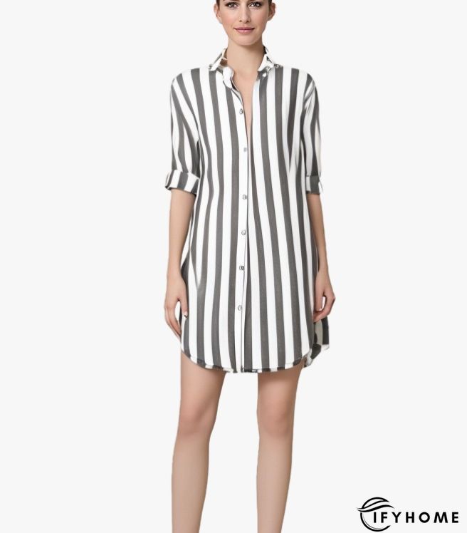 3/4 Sleeve Cotton Linen Striped Casual Casual Top & Tunic Blouse | IFYHOME