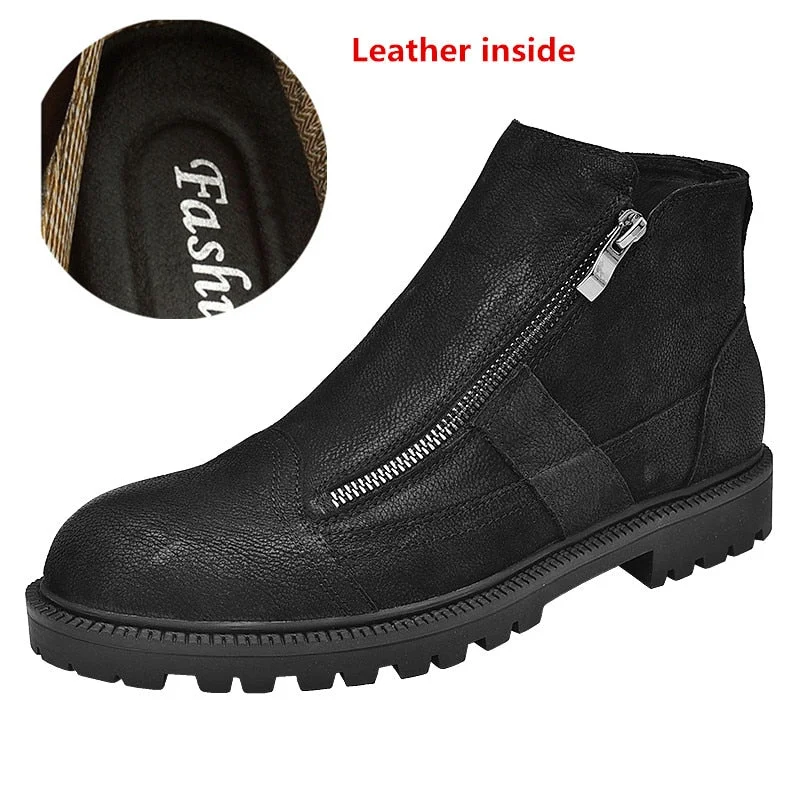 Winter Men Boots Genuine Leather Mens Casual Fahsion zip Ankle Boots Outdoor Comfortable Men cow Leather Boots For Man Shoes