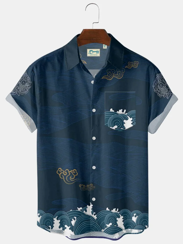 Men's Vintage Hawaiian Shirts Chinoiserie Oriental Art Ukiyo-e Pattern Wrinkle Free Tops