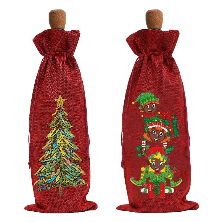 2pcs Christmas Diamond Art Wine Bottle Bags Covers Diamond Painting Red Wine Bag