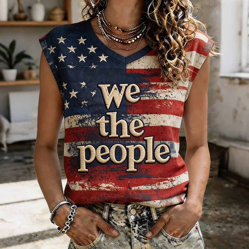  Women's We The People Retro Usa Flag V-neck Tank Top Westsshops