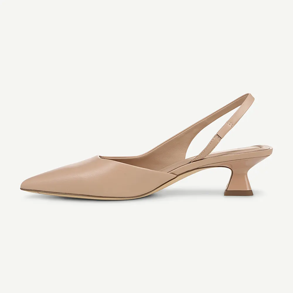 Dark Beige Vegan Leather Slingback Pumps Closed Toe Heels for Women