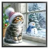 Window Cat Snowman-11CT Stamped Cross Stitch 40*40cm/15.75*15.75in tapestrymarket