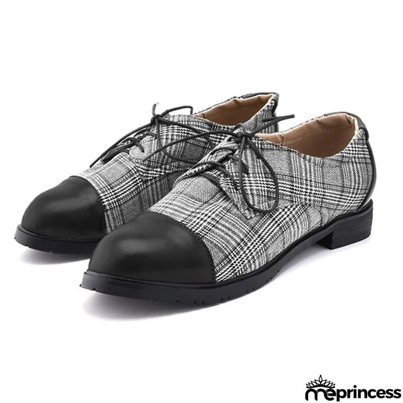 Men's Classic Plaid Patchwork Leather Shoes