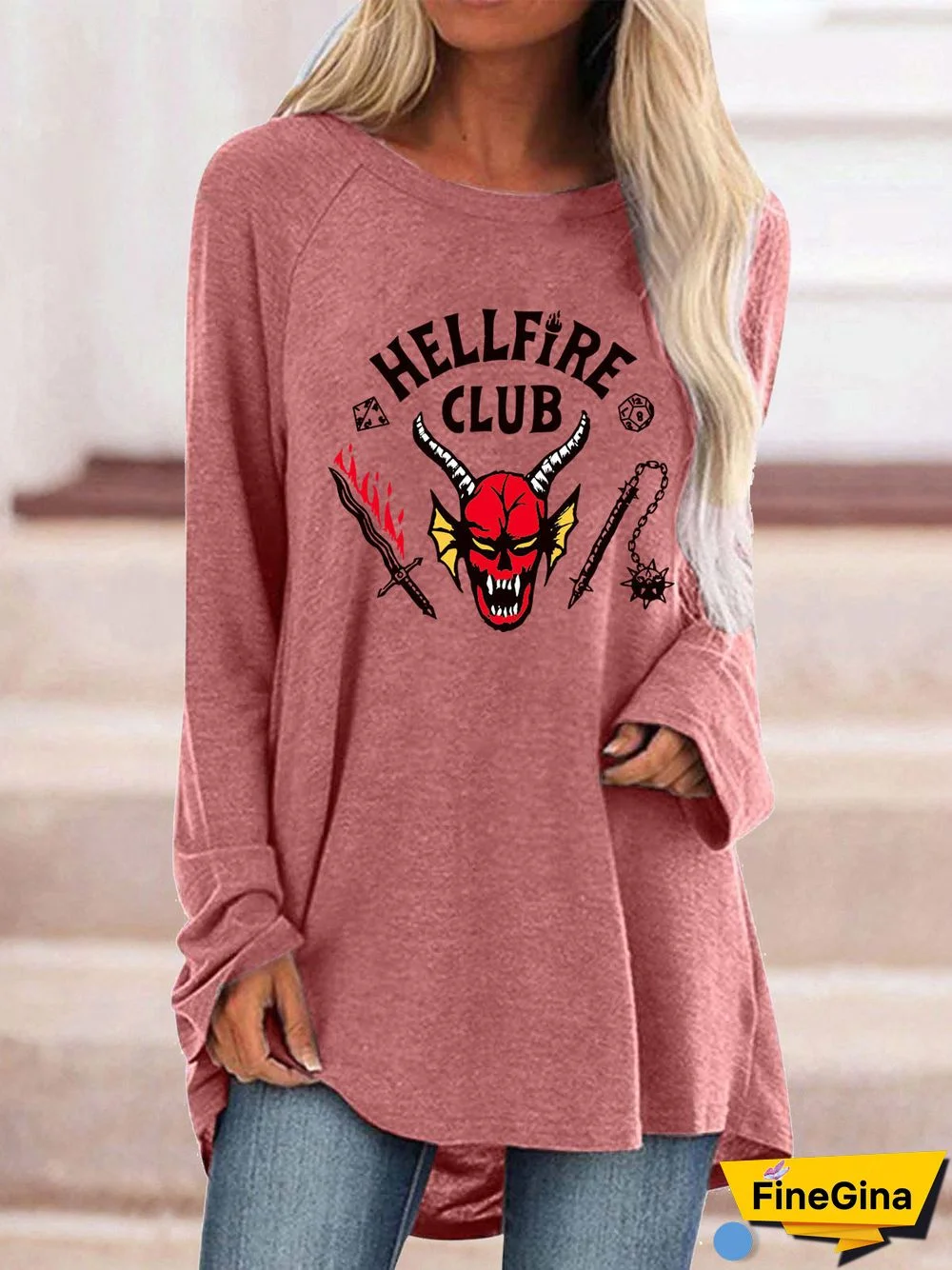 Women Long Sleeve Scoop Neck Printed Letter Graphic Top