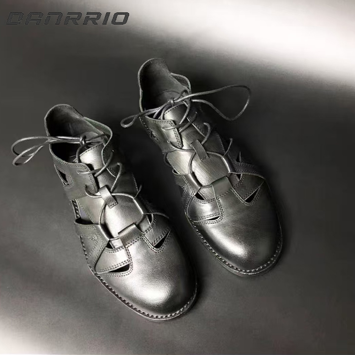 DANRRIO Cowhide Vintage Color Rubbed Toe Weave Out Straps Roman Sandals DANRRIO.COM DANRRIO
