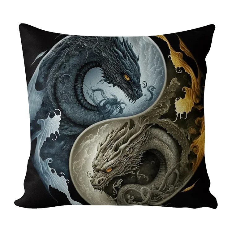 Pillow - Tai Chi Double Dragon 11CT Stamped Cross Stitch 45*45CM(17.72*17.72in)