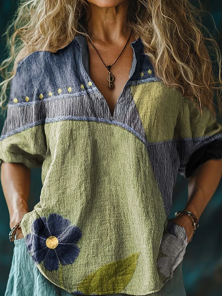 Women's Classic Vintage Art Pattern Long Sleeve Shirt