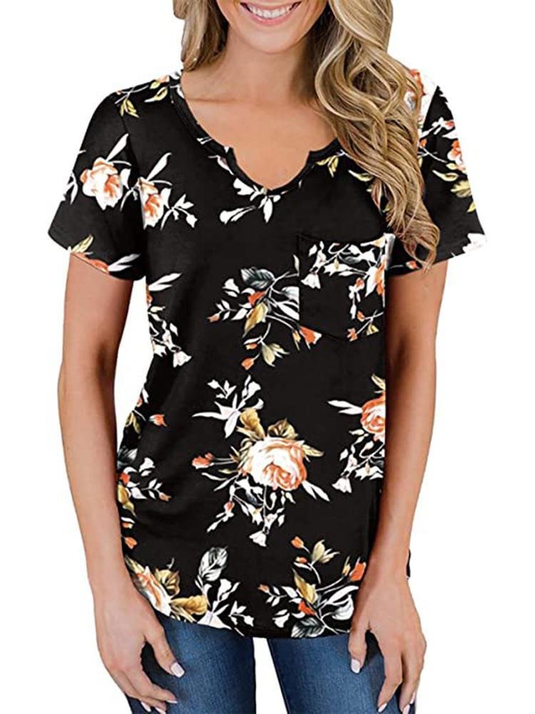 Women Short Sleeve Scoop Neck Floral Printed Top