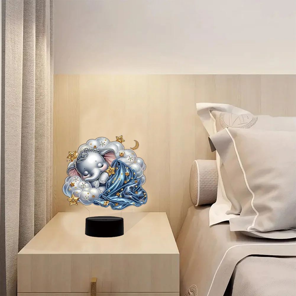 5D DIY Elephant Double Sided Diamond Painting Acrylic Night Light for Art Crafts