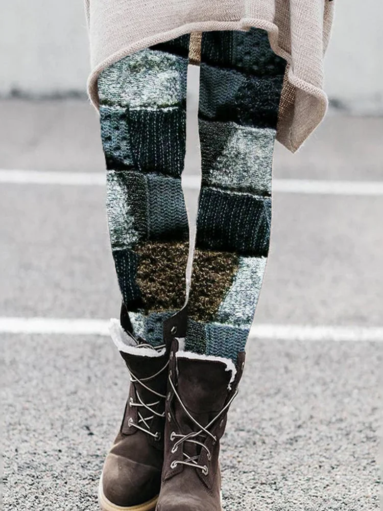 Vintage Frayed Patchwork Cozy Knit Leggings