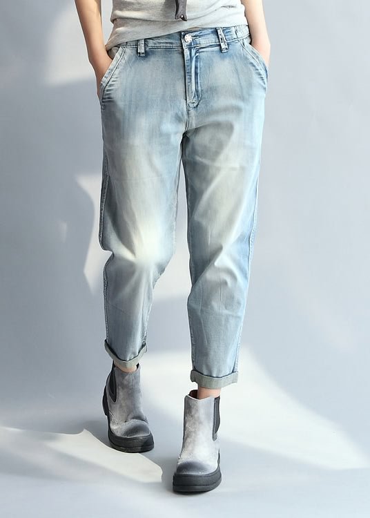 Style Light Blue Pockets denim straight pants Spring- Fabulory