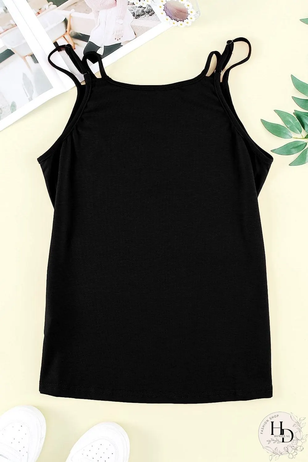 Black Lace-Up Hollow-out Tank Top