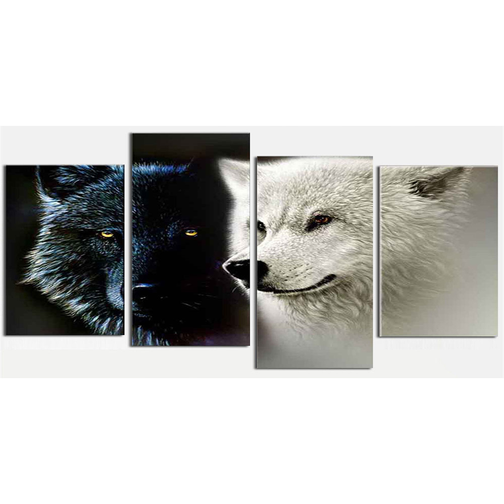 

80*40CM - Multi-picture Round Drill Diamond Painting - 5pcs Two Wolves, 501 Original