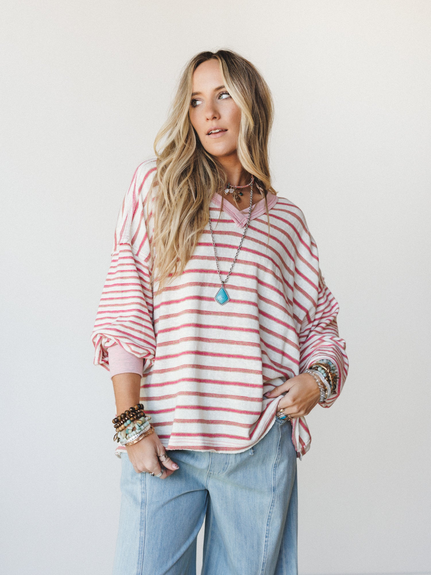 Here for the Moon Long Sleeve Tee  - Pink