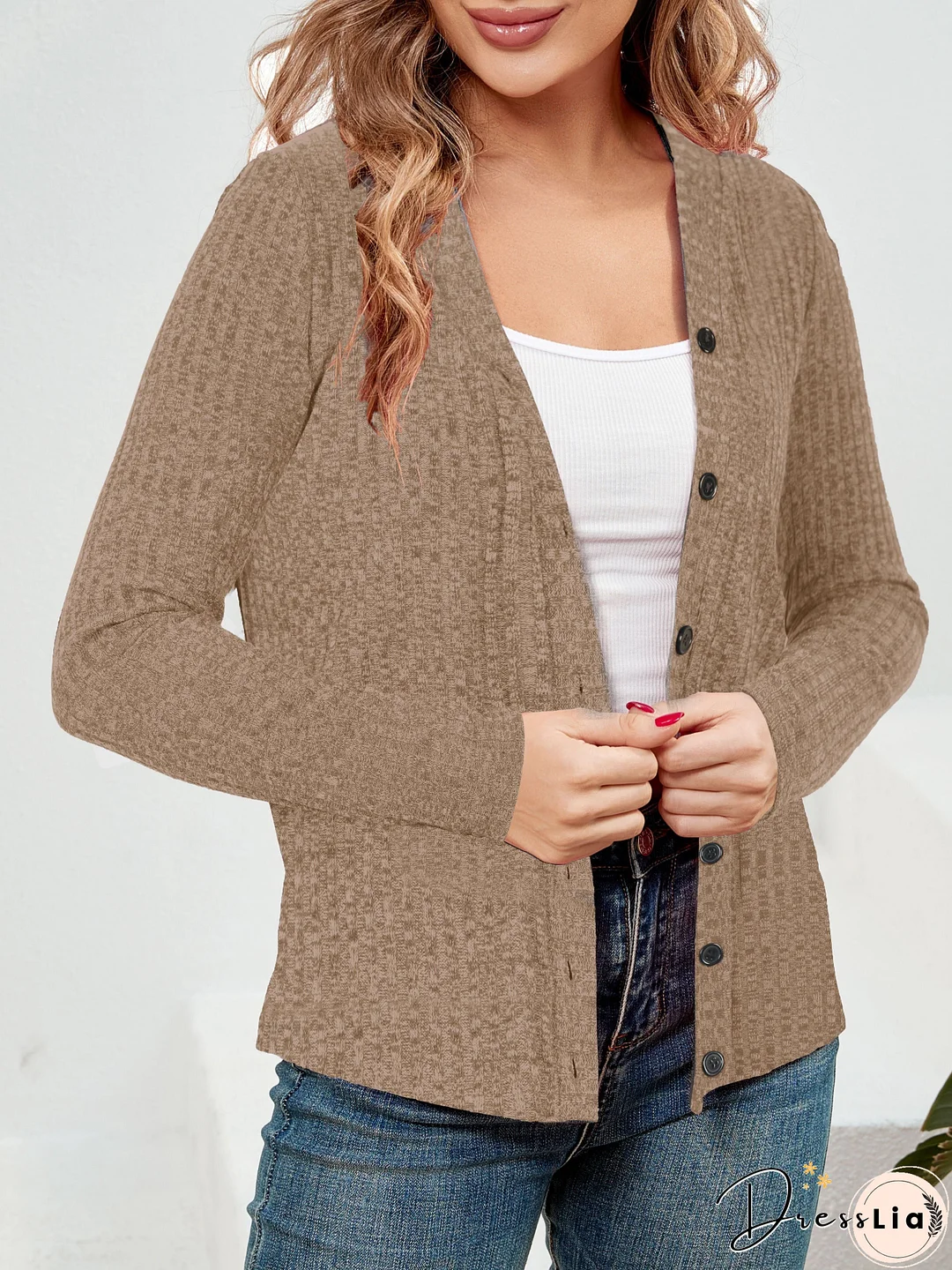 Elegant Button Down Knit Cardigan, Casual Long Sleeve Sweater, Women's Clothing