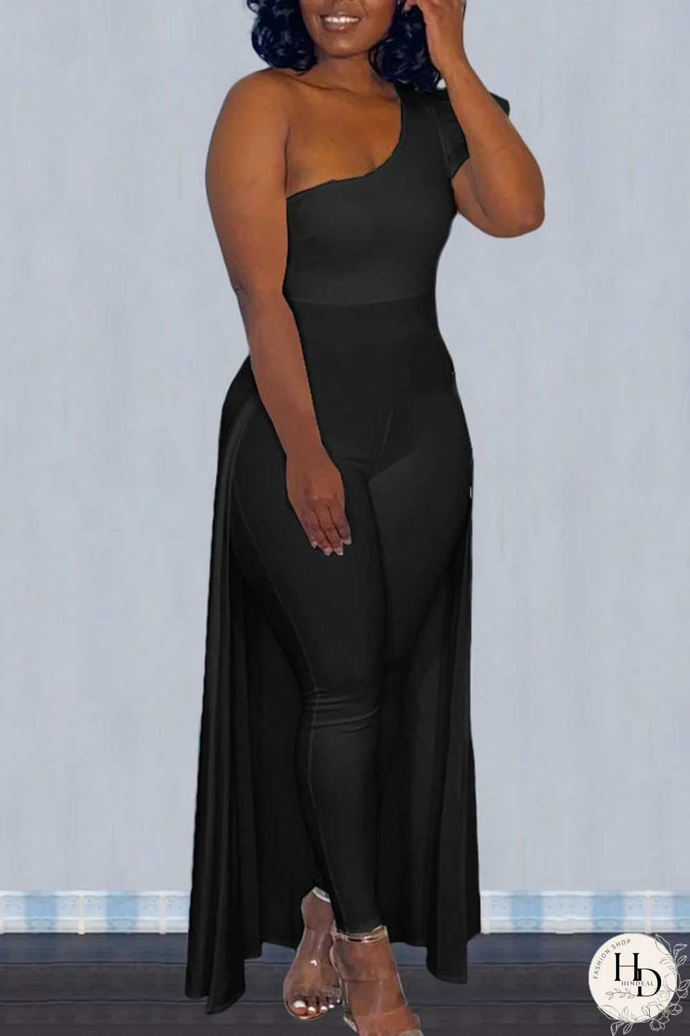 Tangerine Casual Solid Patchwork Asymmetrical Oblique Collar Skinny Jumpsuits