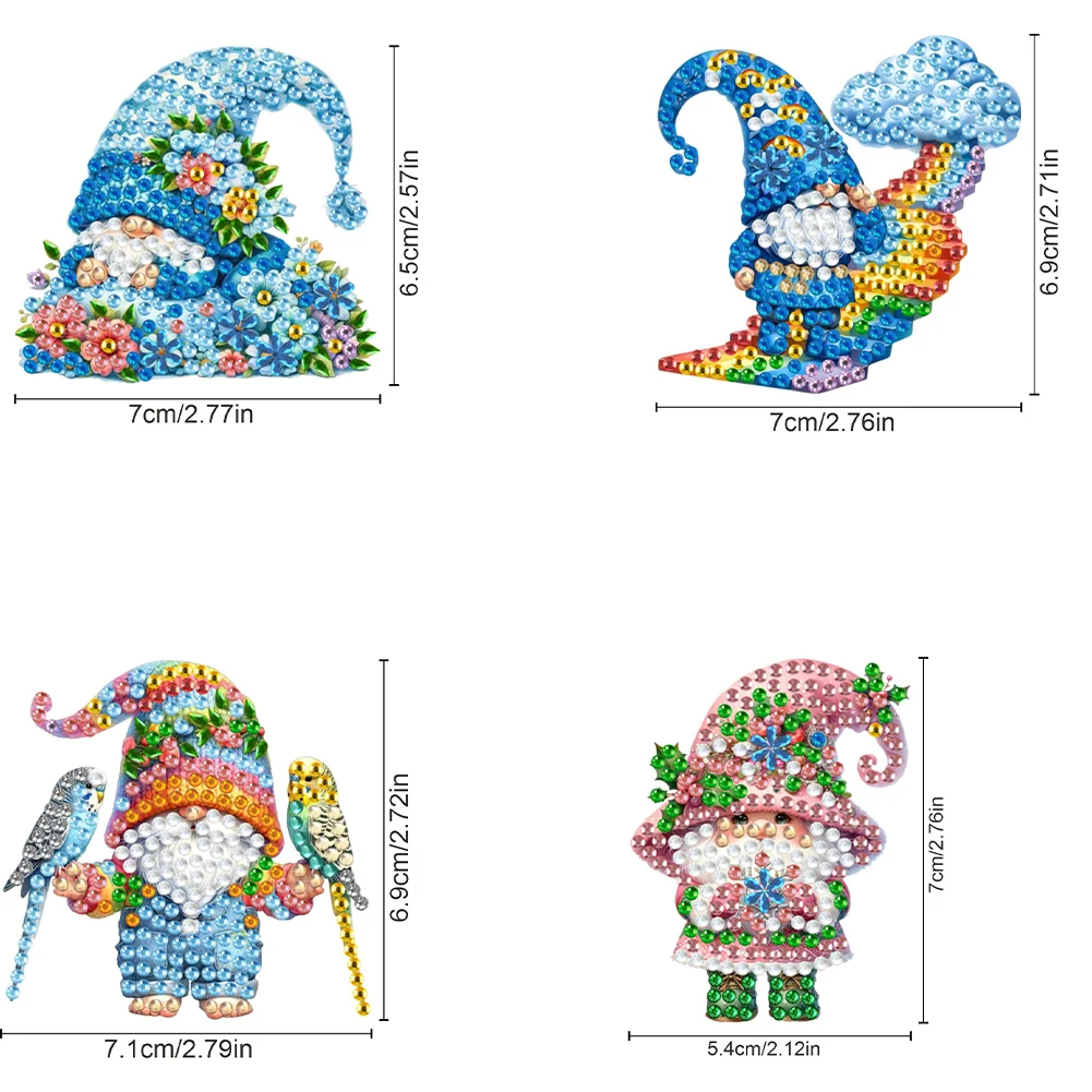 4Pcs DIY Colorful Gnome Diamond Painting Brooch DIY Diamond Badge Pins for Art Crafts