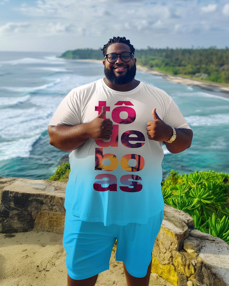 Men's Plus Size Casual Outdoor Vacation Underwater World Goldfish Print T-Shirt Shorts Suit