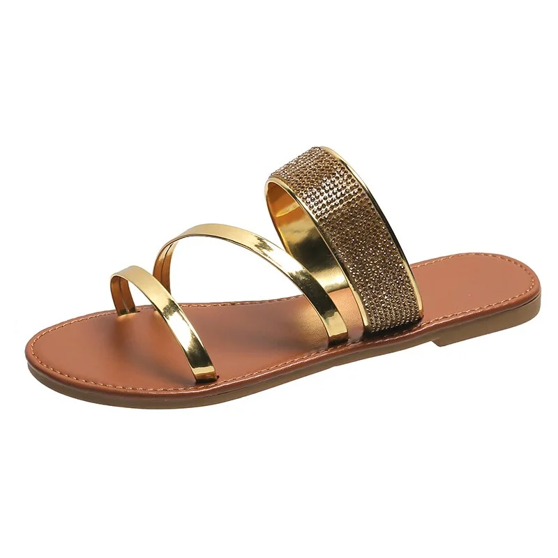 Qengg Sequined Rhinestone Slippers Women's Summer Casual light Sandals 2021 Fashion Ladies Golden Flip-Flop Beach Flat Outdoor Sandals