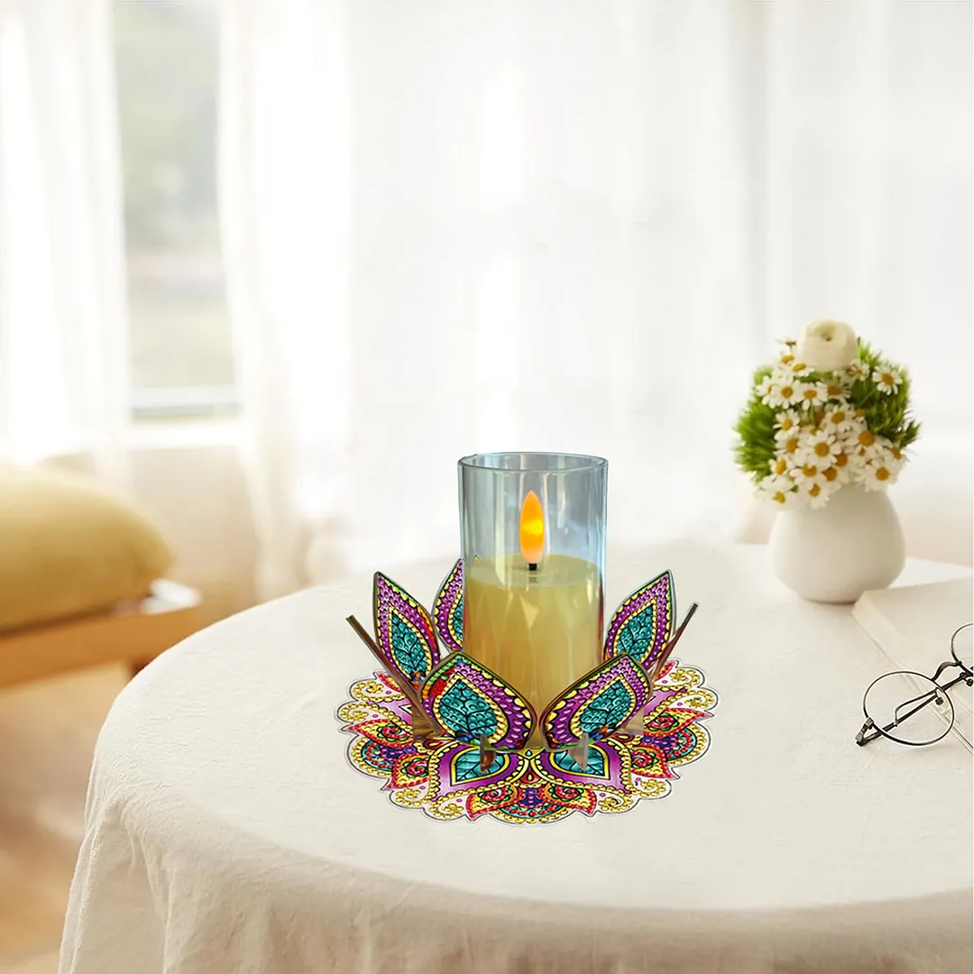 Mandala Lotus-B Acrylic DIY Diamond Painting Candle Holders Without Candles Crystal Painting Tealight Candle Stand Table Centerpiece for Adults Beginners Home Party Decor