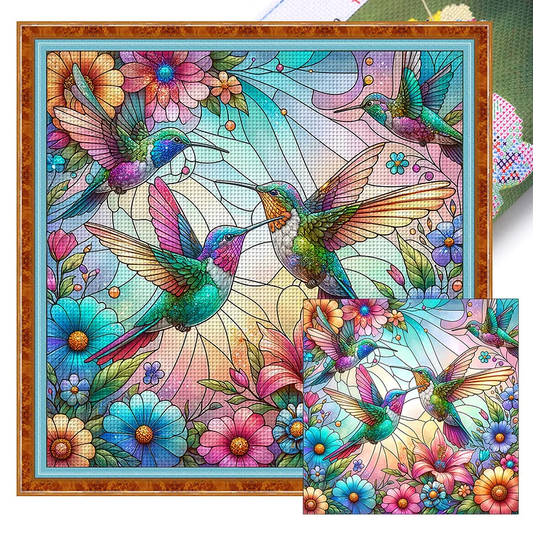 Flower Hummingbird (40*40cm) 11CT Stamped Cross Stitch gbfke